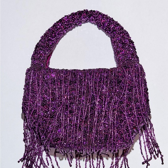 Beaded mini fringe bag- PINK - Picture 6 of 6